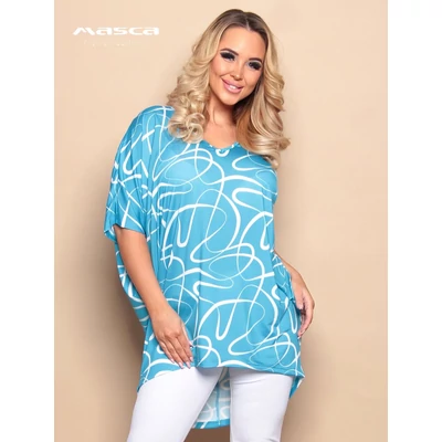 Masca Fashion fehér mintás tengerkék, rövid ujjú lezser oversize felső, tunika