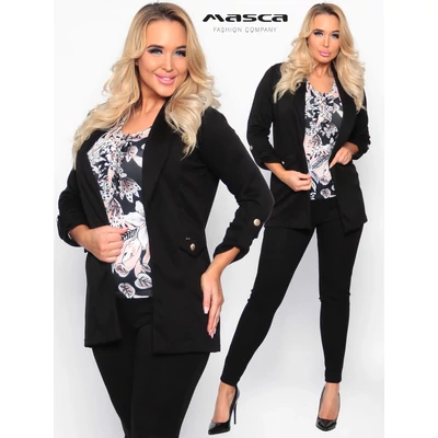 Masca Fashion karcsúsított, nyitott fazonú, rugalmas hurkolt punto anyagú fekete blézer, felgombolható ujjal, gombos zsebfedővel Masca Fashion karcsúsított, nyitott fazonú, rugalmas hurkolt punto anyagú fekete blézer, felgombolható ujjal, gombos zsebfedővel