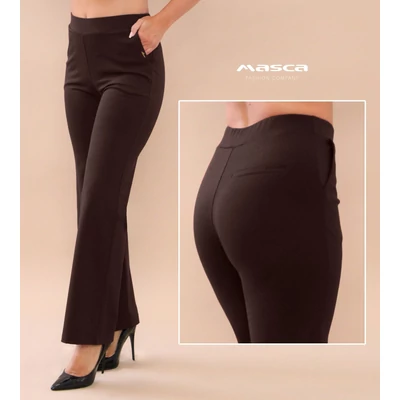 Masca Fashion sötétbarna, gumis derekú, svédzsebes bő szárú, rugalmas punto anyagú nadrág