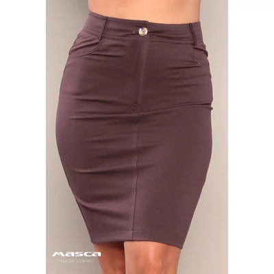 Masca Fashion farmer szabású rugalmas punto anyagú barna szoknya, hátul sliccelve