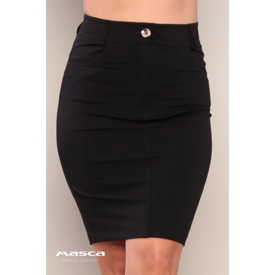 Masca Fashion farmer szabású rugalmas punto anyagú fekete szoknya, hátul sliccelve Masca Fashion farmer szabású rugalmas punto anyagú fekete szoknya, hátul sliccelve