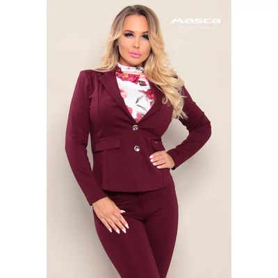 Masca Fashion rugalmas punto anyagú béleletlen bordó blézer, zsebfedőkkel, arany színű gombokkal