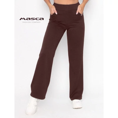 Masca Fashion sötétbarna, gumis derekú zsebes, bő szárú rugalmas punto anyagú nadrág