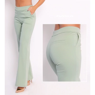 Masca Fashion bővebb szárú svédzsebes, pasztell mentazöld színű elasztikus punto anyagú, magas derekú nadrág