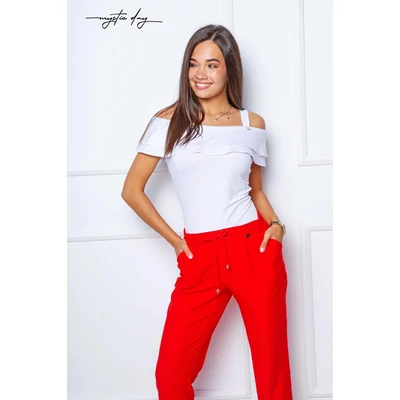 Mystic Day pántos fehér viszkóz anyagú szűk Szivárvány felső, eleje és háta válla részénél fodorral