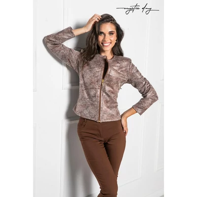 Mystic Day cipzáras, részekből szabott bélés nélküli, márványmintás barna műbőr Zoé dzseki, kabátka, kivehető válltömésekkel