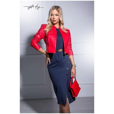 Mystic Day rövid állású, élénkpiros rugalmas textilbőr béleletlen Samanta dzseki, kabátka, belül bolyhos anyagból, kis válltöméssel, cipzáras záródással