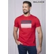 Balance környakas piros rövid ujjú ABL póló, mellén nagyméretű fehér-kék márkafeliratos nyomattal