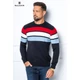 Balance környakas, fehér-piros-világoskék csíkos sötétkék vékony kötött BS pulóver