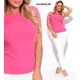 Masca Fashion bordázott anyagú, pink rövid ujjú szűk felső, mellén hímzett színazonos márkafelirattal
