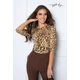 Mystic Day ocelot mintás háromnegyedes ujjú környakas Heidi felső, bal vállán arany színű lánc díszítéssel, puha tapintású viszkózos anyagból